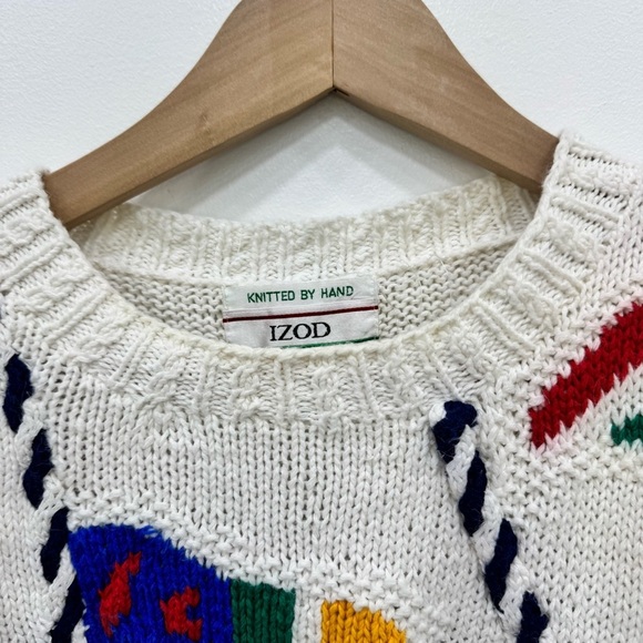 Vintage Izod Nautical Regatta crewneck sweater ropes & flags Sz Medium - Picture 10 of 10